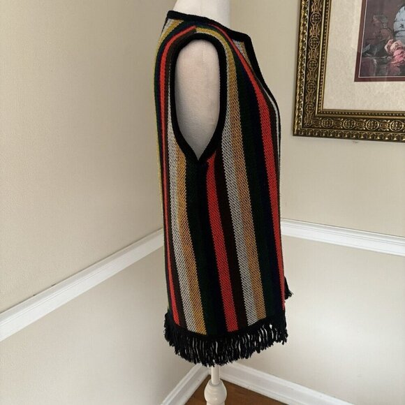 Vintage Sears Womens Sweater Vest Striped Fringe 70s Boho Hippie Retro - Picture 5 of 6
